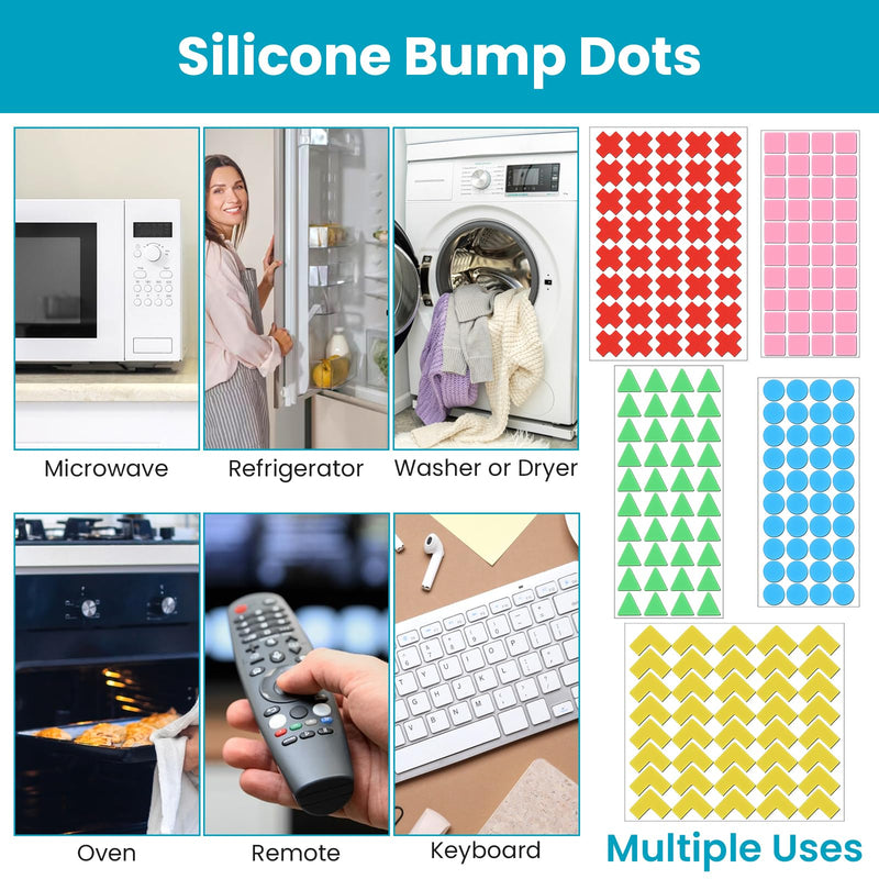 200 Pack Bump Dots for Visually Impaired Low Vision Aids Silicone Self-Adhesive Tactile Dots 5 Color Geometric Braille Stickers for Visually Impaired, Elderly, Blind