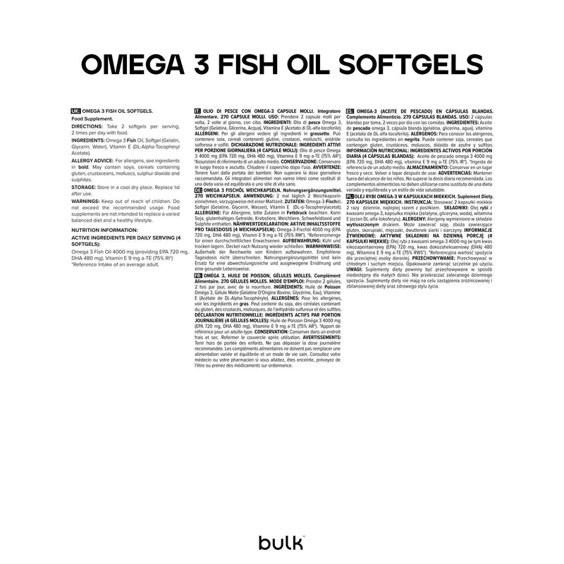 Bulk Omega 3 Fish Oil 2000mg | High Strength Softgels | 270 Capsules | 4.5 Month Supply | 720mg EPA & 480mg DHA per Daily Dose | Supports Normal Heart Function | Odourless & Refined 270 count (Pack of 1)