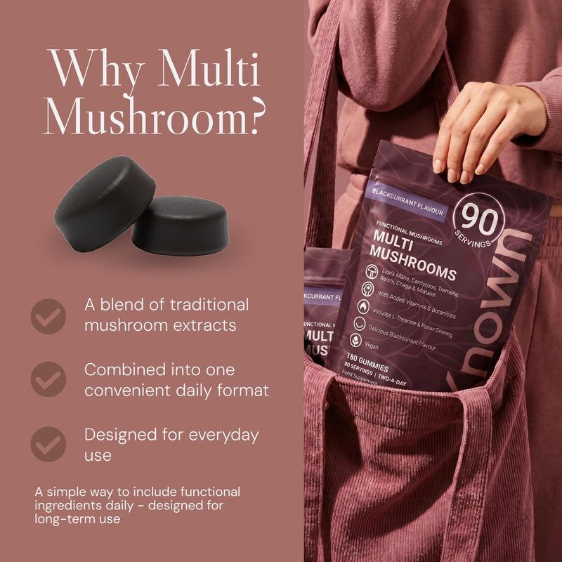 Known Multi Mushroom Gummies 1,930mg/Serving – Blackcurrant Flavour – Lions Mane, Reishi, Cordyceps – Brain & Focus, Immune Support – 180 Gummies, 3 Month Supply – Value Pack – Vegan Supplement Original Strength 1930mg Pouch