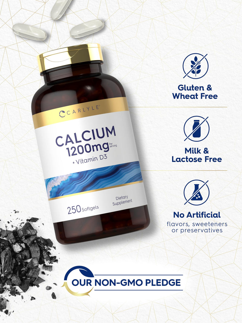Carlyle Calcium 1200 mg with Vitamin D3 | 250 Softgels | Vitamin D3 1000 IU | Supplement for Women and Men | Non-GMO, Gluten Free