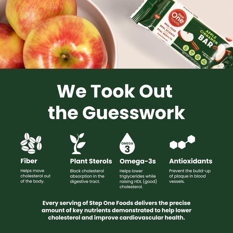 [Australia] - Step One Foods Apple Cinnamon Bars, Heart Healthy Snack Plant Sterols, Omega 3's and Dietary Fiber Gluten Free Vegan Granola Bar (12 Pack) 12 Count (Pack of 1) 
