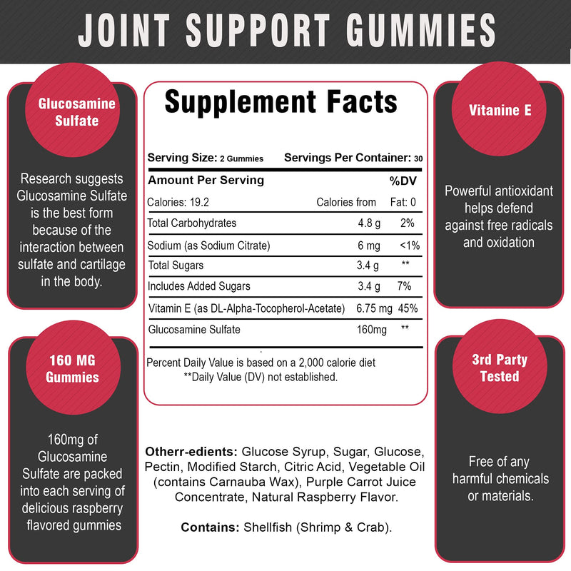 [Australia] - 120 Extra Strength Joint Support Chewable Gummies with Glucosamine & Vitamin E - Natural Joint & Flexibility Support 