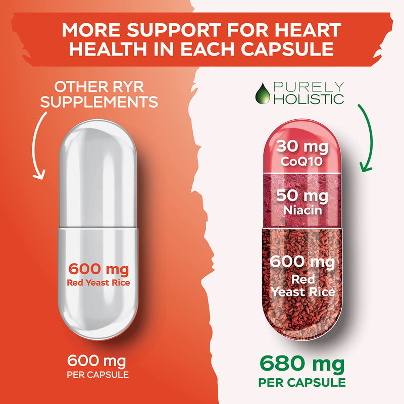 Purely Holistic Red Yeast Rice 1200mg with CoQ10 & Niacin + Vitamin D3 5000 IU (125mcg) & K2 MK7 90mcg Bundle - 270 Vegetarian Capsules - Made in USA