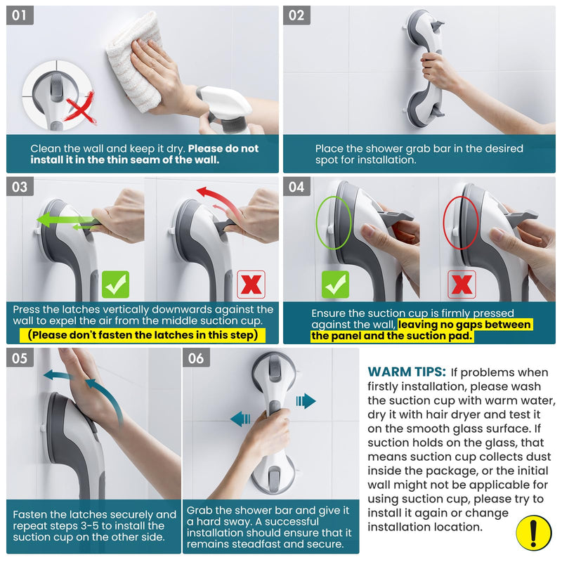 [Australia] - TAILI Shower Grab Bar, 2 Pack 12 Inch Suction Grab Bars for Bathtubs and Showers for Elderly, Shower Handle for Seniors Bathroom Safety Grip, No Drilling Removable,Grey 12.2" Gray 