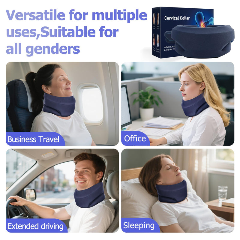 [Australia] - Ergonomic Neck Brace for Neck Pain Relief and Support, Soft Foam Cervical Collar for Sleeping, Aligns and Stabilizes Vertebrae, Relieves Cervical Spine Pressure, Suitable for Women & Men, Blue 