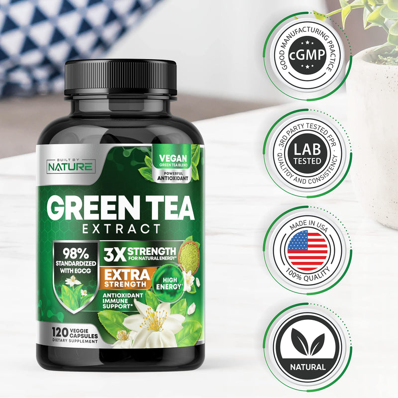 [Australia] - Green Tea Extract Pills - Powerful Antioxidant Supplement - 98% Standardized EGCG 1000mg for Natural Energy with Polyphenols - Gentle Caffeine - 120 Capsules 120 Count (Pack of 1) 