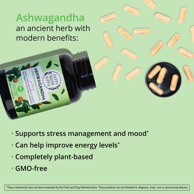 [Australia] - Organic Ashwagandha Capsules 2100mg – Stress Relief Supplement - Extra Strength - 100% Herbal, USDA Organic Ashwagandha Root Powder Extract w/ Black Pepper - Energy, Mood & Cortisol Manager, 90 Ct 