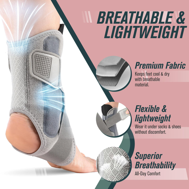 Ankle Brace for Women Men, Ankle Support Brace for Injury Recovery, Sprain, Achilles, Ankle Stabilizer for Running, Hiking, Basketball, Volleyball, Ankle Support for Women Men with Metal Support Bar Gray