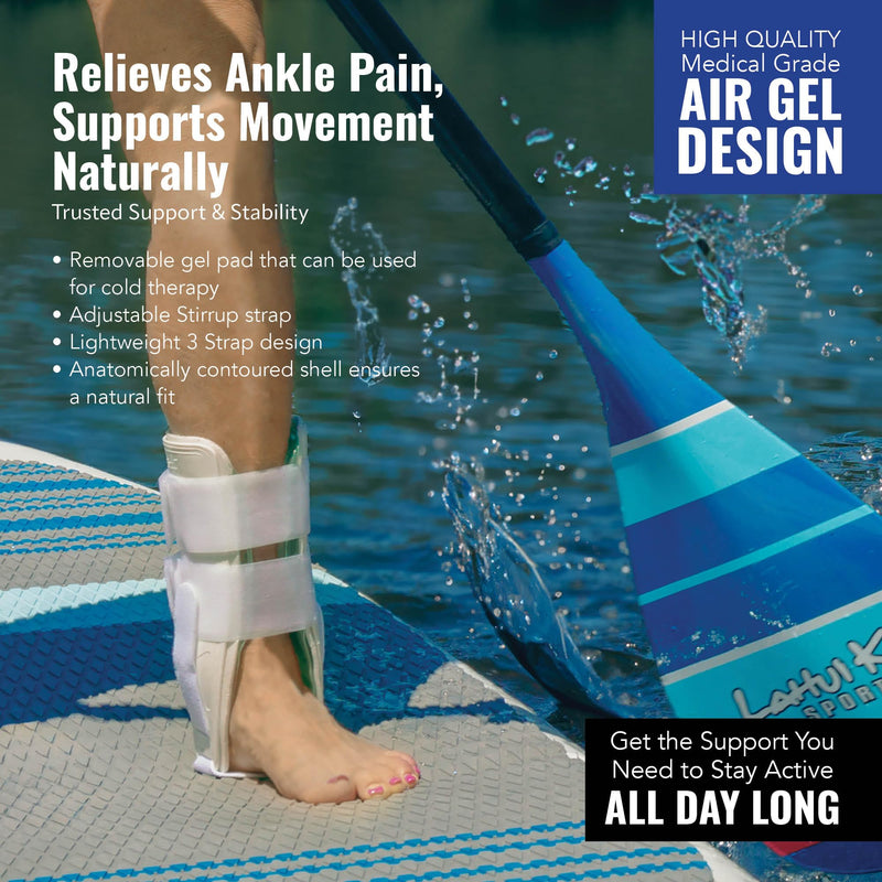 [Australia] - AnklePro Air Gel Stirrup Ankle Brace, Hard Core Side Stabilizer With Removable Cold Therapy Air Cushion & Gel Pad for Ankles, Ankle Brace for Women and Men, Ankle Support, Regular, White 