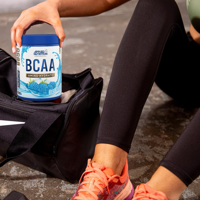 Applied Nutrition Bundle: BCAA Powder 450g + Lifestyle Water Bottle 1000ml | Branched Chain Amino Acids BCAAs Supplement, Intra Workout & Recovery (450g - 32 Servings) (ICY Blue Raz) ICY Blue Raz