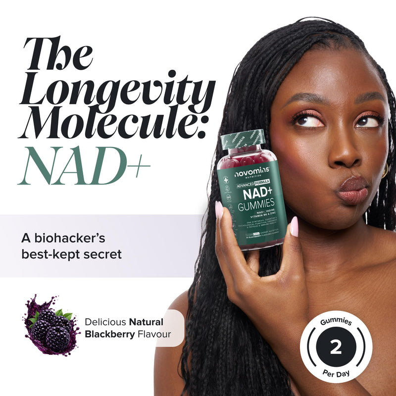 NAD+ Gummies – Nicotinamide, Iodine, Vitamin B6 & Zinc – NAD Supplement Supports DNA Synthesis, Cognitive Function & Energy Metabolism – Vegan, Sugar-Free – 60 Count – Novomins