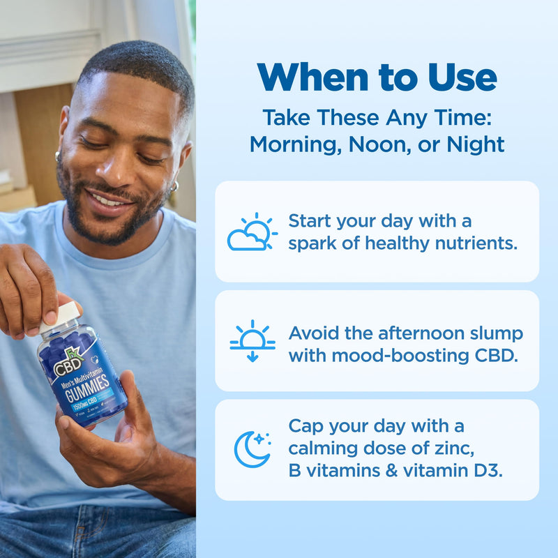 CBDfx 1500mg CBD High Strength Men's Multivitamin Gummies, Vitamins A, C, D3, E, B6, B12, Zinc, Biotin, Iodine, 60 Gummies (30 Days) 60 count (Pack of 1)