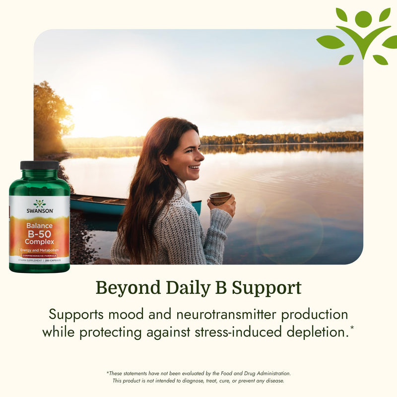 Swanson Balance B-50 High-Potency B Vitamin Complex, 250 Capsules | For Busy Adults Seeking Immune, Heart, and Nervous System Support, Comprehensive Blend of B Vitamins with B12 250 Count (Pack of 1)