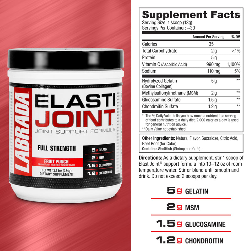 Labrada Nutrition Elastijoint, Fruit Punch, Glucosamine Joint Support Supplement Powder for Men & Women, Health Supplement with MSM, Glucosamine Chondroitin MSM - Gluten-Free