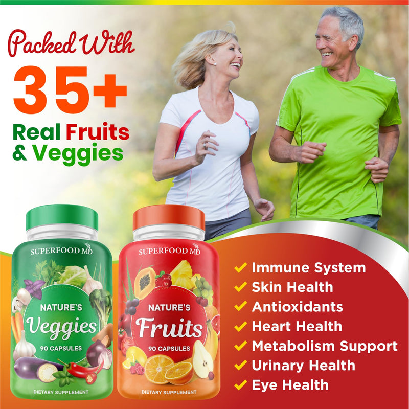 [Australia] - Superfood MD Fruits and Veggies Supplement - 90 Fruit and 90 Veggie Capsules - Supports Energy Levels, High Lycopene, Vitamins & Minerals -Made in The USA - 90 Count (Pack of 2) 90 Count (Pack of 2) 