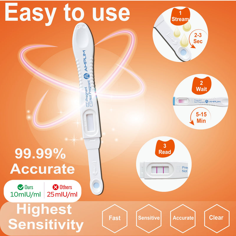Amplim Early Result Pregnancy Test, 10 Ct Early Detection Pregnancy Tests, Bulk Pack, Ultra Sensitive Low 10mIU/mL HCG, 99.99% Accurate Pregnant Results, Dual Detection - Midstream or Dip 1 Count (Pack of 10)