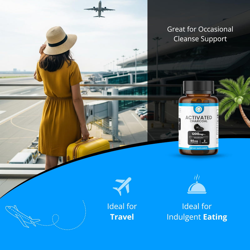 [Australia] - Activated Charcoal Capsules 1200 MG, 60 Veg Caps, 30-Days Premium Detox & Digestive Support, Gas & Bloating Relief, Organic Coconut Shell Charcoal, Gut Health, USA Made. 