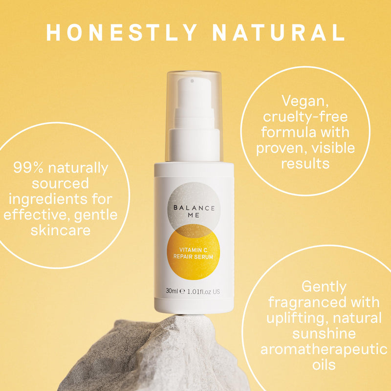 Balance Me Vitamin C Repair Serum, Brightening Face Serum with Hyaluronic Acid, Anti-Aging Vitamin C Serum for Dark Spots, Uneven Tone & Dull Skin, Hydrating & Natural Skincare, (1 x 1.01 fl oz)