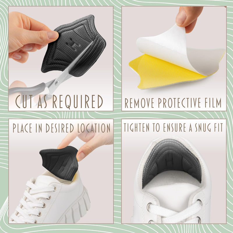 [Australia] - SULPO heel pads for shoes that are too big - Fits in almost every shoe - Self-adhesive thanks to strong adhesive pads, can be cut to size - Insoles made of cotton & sponge - 4 pairs (black 10 mm) Black 