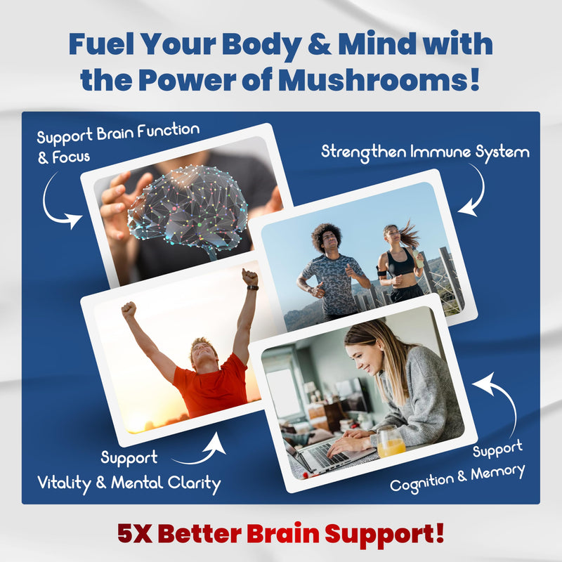 [Australia] - 10 in 1 High Strength Mushroom Supplement - Lions Mane, Cordyceps, Reishi - Brain Supplements for Memory and Focus ** 5-Month Supply 