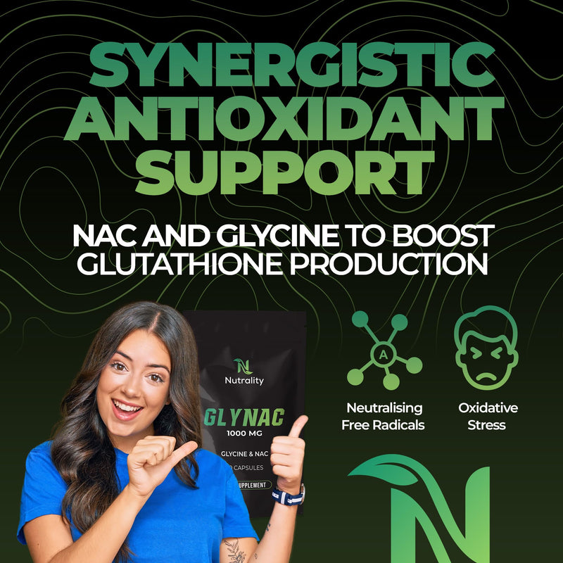 Glynac Supplement 1000mg | Vegetarian | 120 Capsules | Glycine & NAC Formula | Enhanced Health & Wellness | Promotes Youthful Vitality & Anti-Ageing | Antioxidant Support