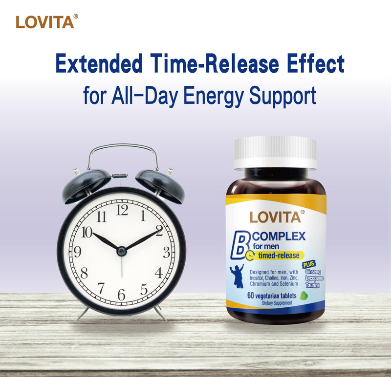 LOVITA Men's 8-Hour Time-Release B Complex: Experience Enhanced Nutritional Support with One Daily Vegetarian Tablet (60 Count) (Pack of 3) 60 Count (Pack of 3)