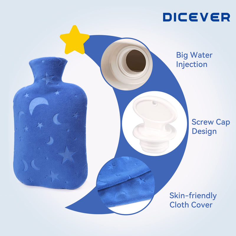 [Australia] - Hot Water Bottle with Soft Cover, 2L Hot Water Bag for Menstrual Cramps, Neck and Shoulder Pain Relief, Hot and Cold Therapies, Hand Feet Warmer, Blue 