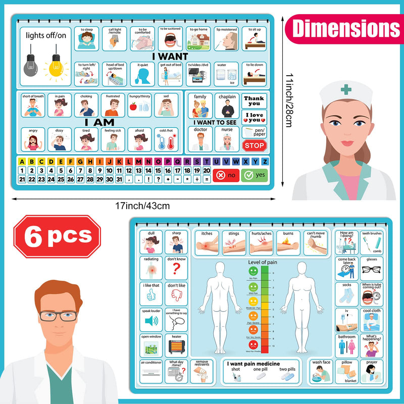 [Australia] - 6 Pcs Communication Board for Nonverbal Adults Aphasia Communication Board Colorful Picture Symbol Communication Cards for Stroke Patients Children (Blue) Blue 