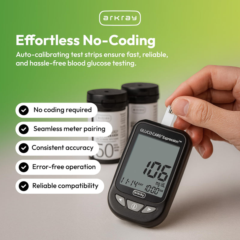 ARKRAY GLUCOCARD Expression Glucose Test Strips - No Coding, 0.8 Microliter & Fast 6-Second Results - Compatible with GLUCOCARD Expression Blood Glucose Meter - 50 Count