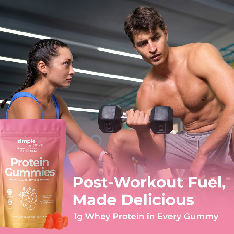 simple groove Protein Gummies|1g Whey Protein per Gummy | Healthy Snacks | Essential Amino Acids | Healthy Gummy Candy | Gummies for Women Men Kids Strawberry 150 Count (Pack of 1)