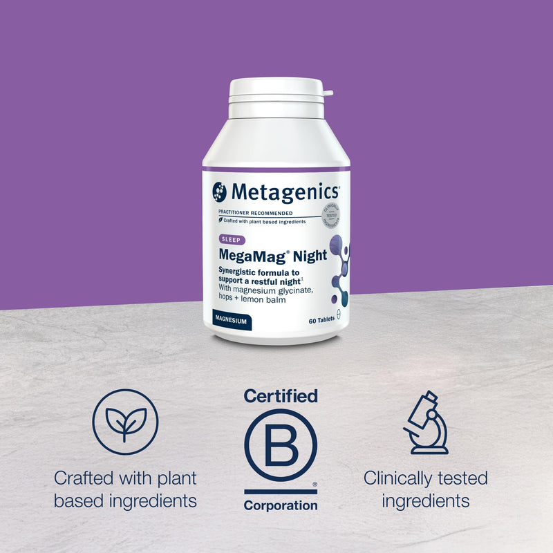 Metagenics - MegaMag Night – Magnesium Glycinate with Hops & Lemon Balm – for Evening Wellbeing – 60 Capsules