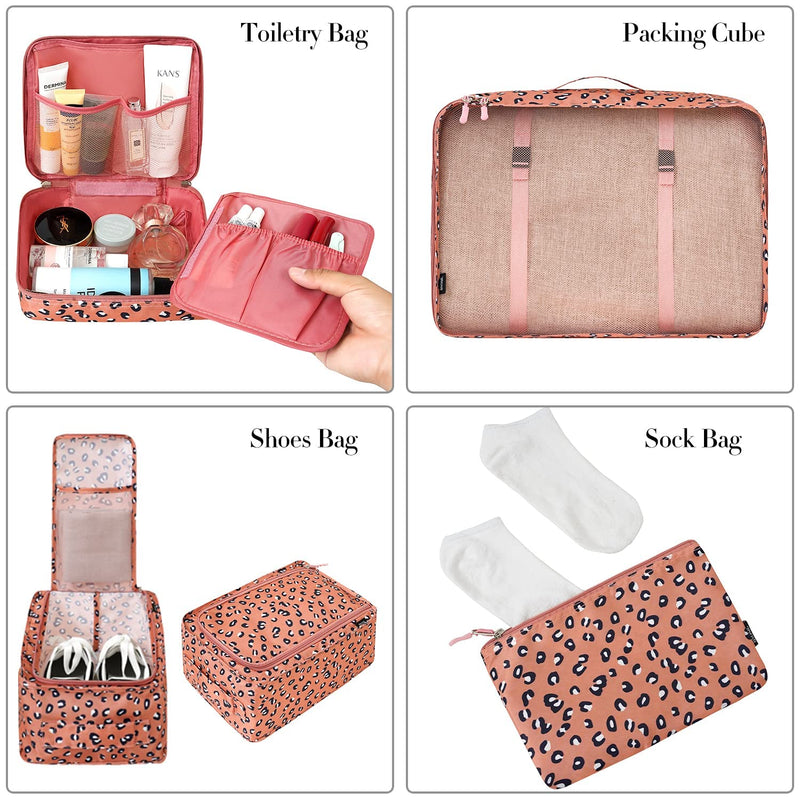 BAGAIL 8 Set Packing Cubes Luggage Packing Organizers for Travel Accessories-Pink Leopard Pink Leopard