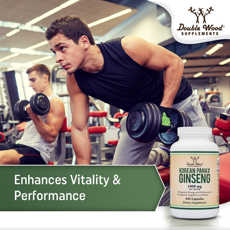 [Australia] - Ginseng Capsules (Korean Red Ginseng Extract, Panax Ginseng 10% Ginsenosides) (4 Month Supply) 240 Vegan Capsules - 1,000mg per Serving for Mood, Cognitive Function and Energy Support by Double Wood 