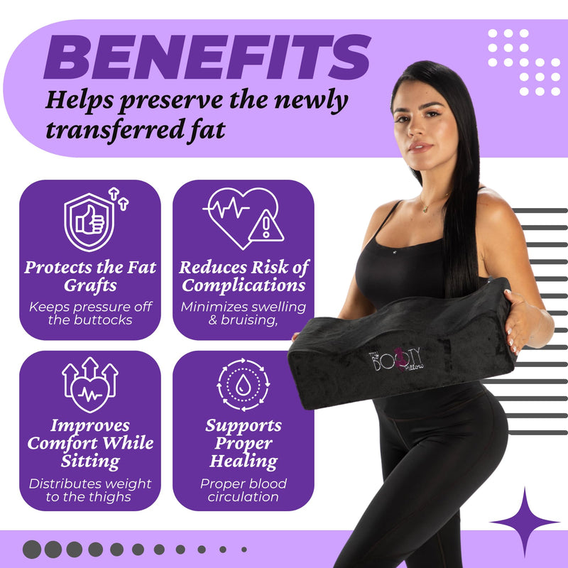 [Australia] - BBL Pillow After Surgery Lifting Cushions, Lightweight Butt Pillow with Female Urinal, Soft Cojin Post Operatorio BBL Butt Cushion, Booty Pillow BBL Post Surgery Supplies Black 