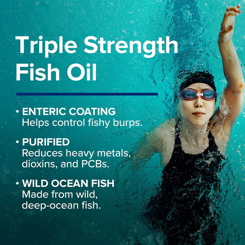 GNC Triple Strength Fish Oil, 1000mg EPA & DHA, 30 Softgels | Provides EPA and DHA to Support Heart, Brain, Skin, Eye, and Joint Health, Sourced from Purified Wild Caught Fish 30 Count (Pack of 1)