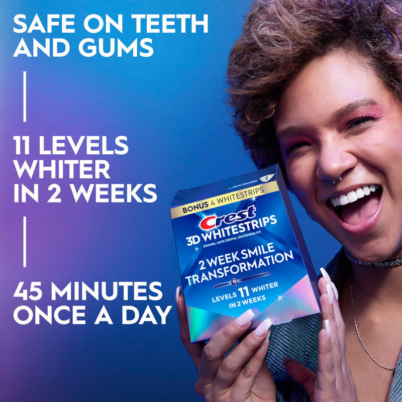 Crest Teeth Whitening Strips, Crest 3D Whitestrips 2 Week Smile Transformation, Enamel Safe Teeth Whitening Kit, 16 Treatments (32 Strips), Whiter Teeth in 2 Weeks, 11 Levels Whiter 1 Count (Pack of 1)