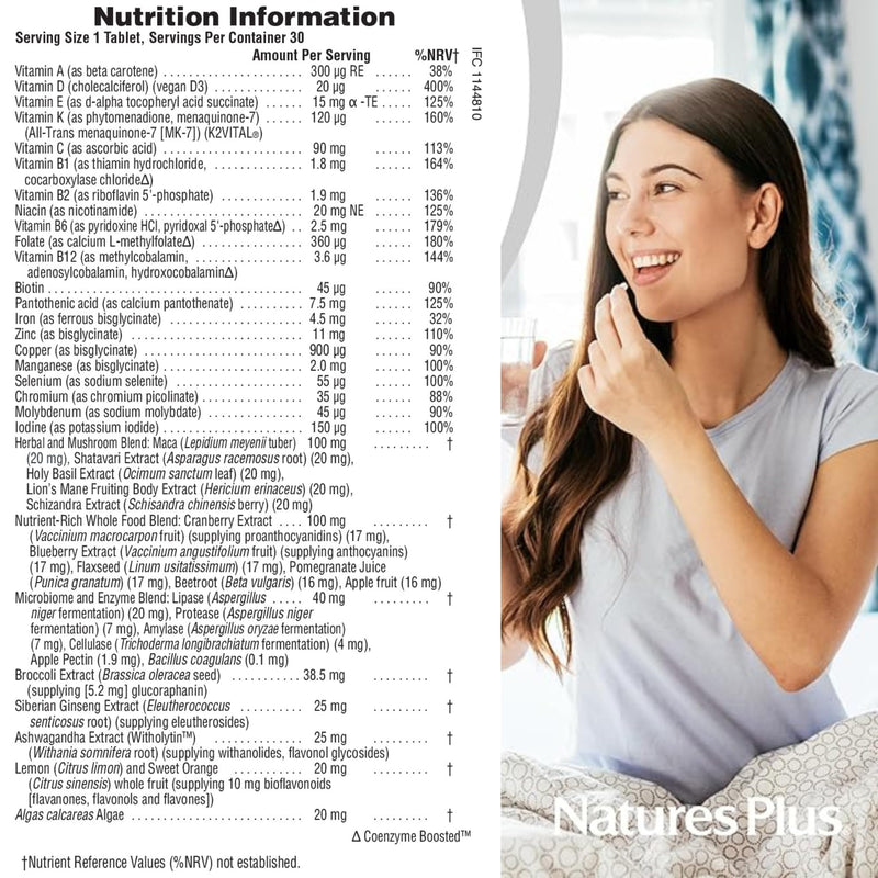 NaturesPlus Her Journey One a Day Multivitamin for Women – Energy, Immune, Stress – Vegan Multi for Women with Whole Foods, Adaptogens, Microflora Blend – Non-GMO, Gluten-Free - 30 Tablets 30 count (Pack of 1)