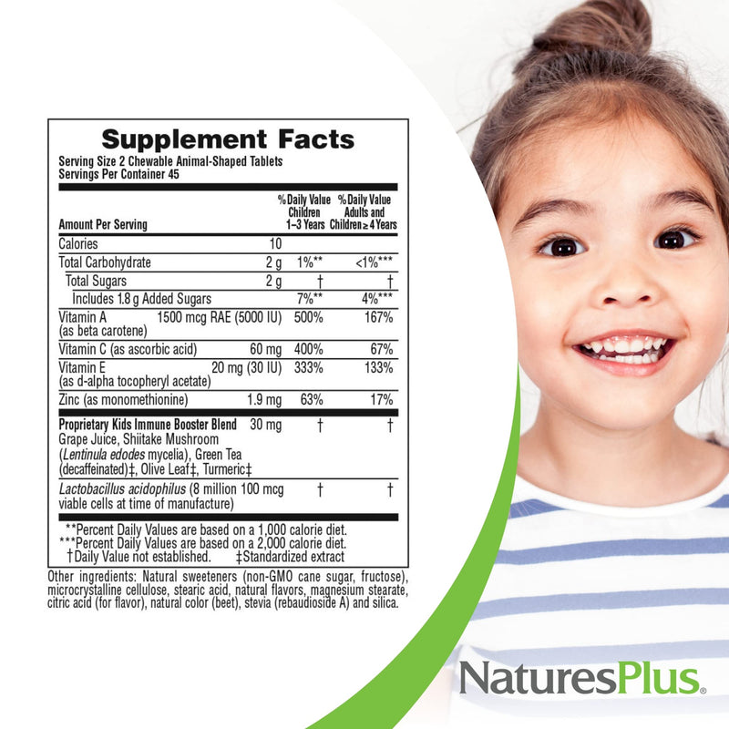 [Australia] - Natures Plus Animal Parade Immune Booster - Tropical Berry Flavor - 90 Animal-Shaped Chewable Tablets - Provides Immune System Support - Gluten Free, Vegan - 45 Servings 