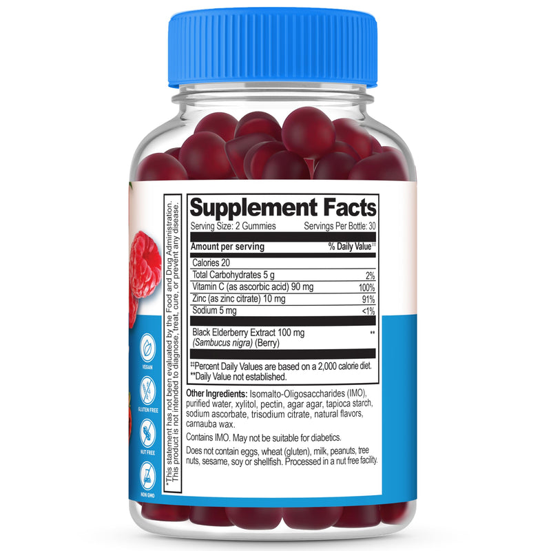 Lifeable Sugar Free Elderberry Gummies for Kids with Vitamin C and Zinc | Kids Immune Support Supplement | Great Tasting Elderberry Gummies | Vegan, Non GMO, Kosher Gluten Free | 60 Gummies