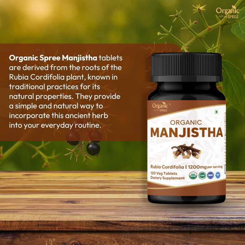 ORGANIC SPREE MANJISTHA 120 Tablets | Rubia Cordifolia (Manjistha) | USDA Organic Certified | Organic and Natural - Pack of 2
