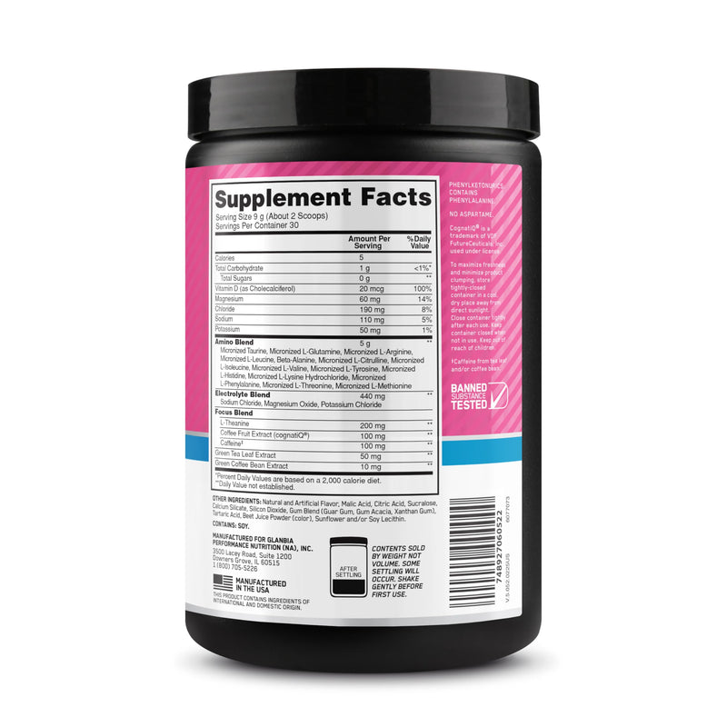 Optimum Nutrition, Amino Energy Powder Plus Focus, with Bcaa, Electrolytes, and Caffeine, Watermelon, 30 Servings | Contains BCAAs, Electrolytes, 100 mg Caffeine, 5g Amino Acids, Zero Sugar, Supports Hydration, Banned Substance Tested