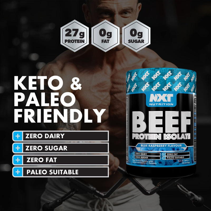 NXT Beef Protein Isolate 540g - High Protein Powder in Natural Amino Acids - Paleo, Keto Friendly - Dairy and Gluten Free | 540g (Blue Raspberry)