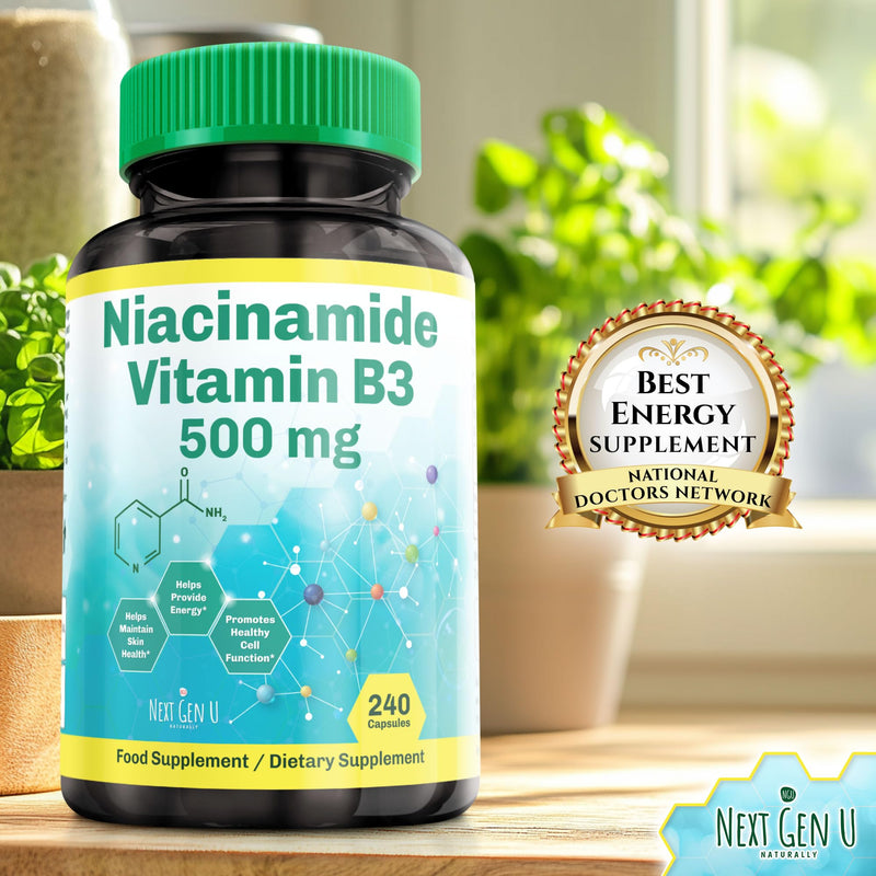 NGU Next Gen U Vitamin B3-500 mg, 240 Capsules - Niacinamide - Dietary Health Food Supplement for Healthy Skin