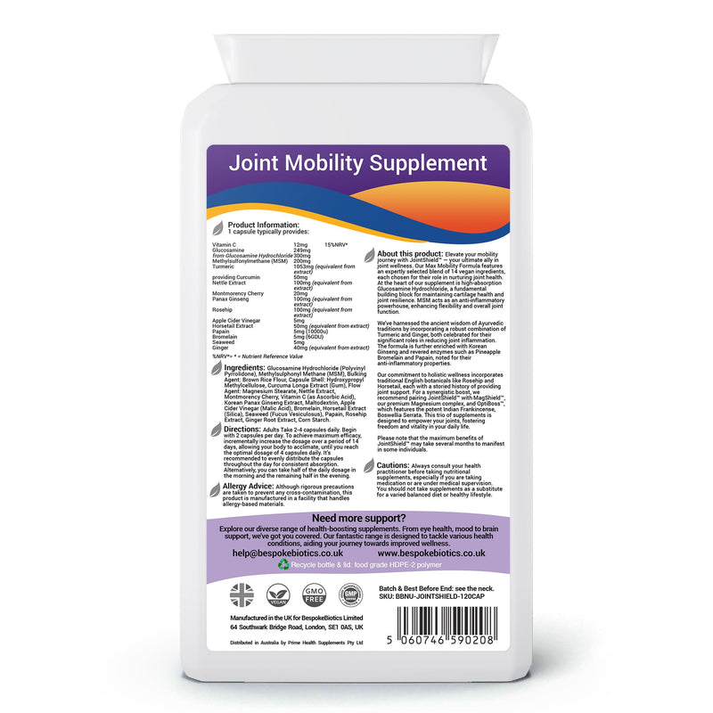 JointShield Pro Glucosamine, Ginseng, Ginger Supplement with VIT C, MSM, Cherry, Rosehip, ACV, Turmeric & Calming Enzymes - Supports Osteoarthritis, Knee, Ankle Swelling & Inflammation Relief