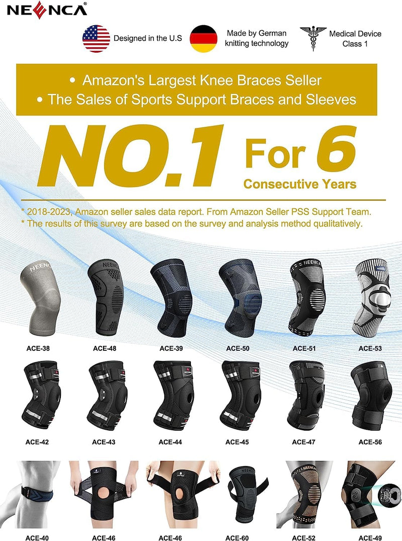 [Australia] - NEENCA Knee Support for Knee Pain, Compression Knee Brace with Air Mesh Fabric, Adjustable Knee Pack with Side Stabilizers, Ultra Soft Bandage for Meniscus Tear, ACL, Arthritis Relief Black L 