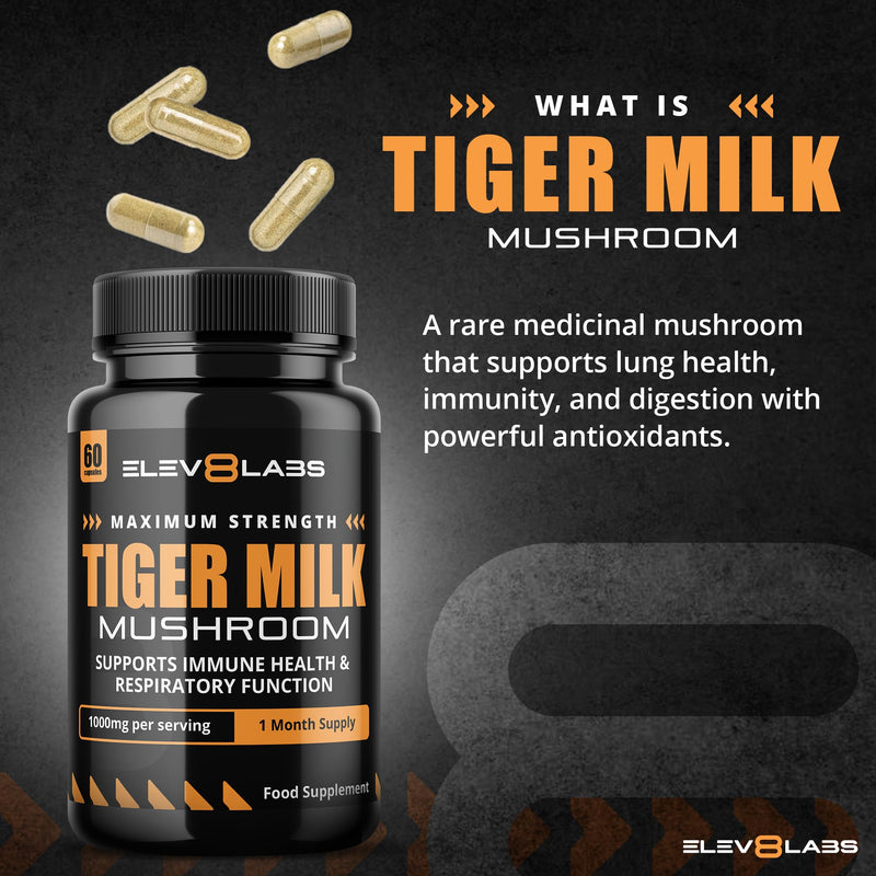 Tiger Milk Mushroom Capsules 1000mg - High Strength | 60 Capsules | Natural Adaptogen for Immunity & Respiratory Health | Supports Daily Wellness & Vitality | 1 Month Supply, 2 a Day 60 count (Pack of 1)