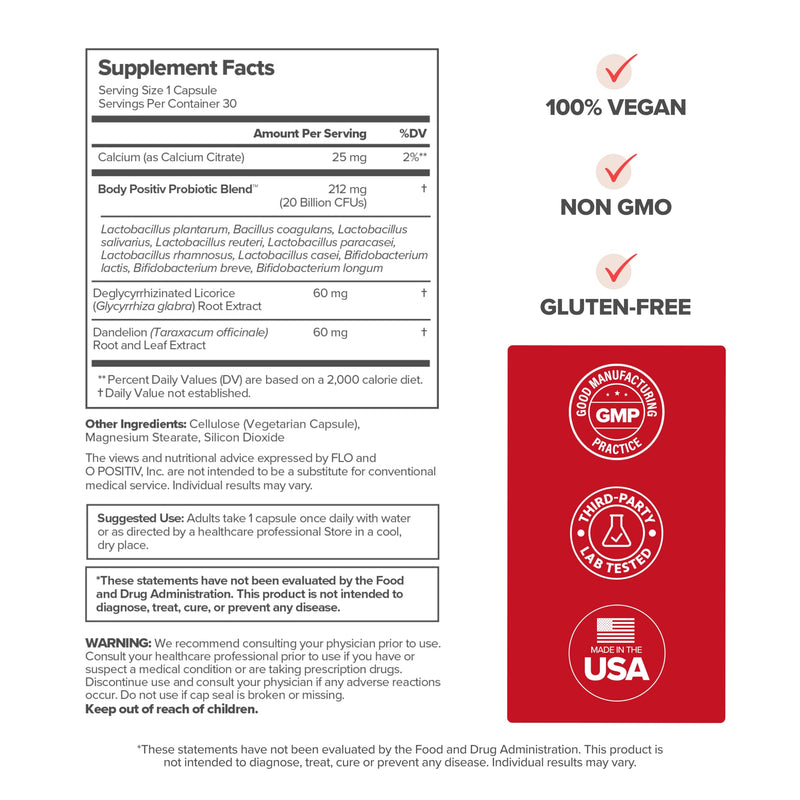 [Australia] - O Positiv URO Whole Body Probiotic ‚Äì 3-in-1 Probiotic Supporting Gut, Skin, and Oral Microbiomes & Digestive Health ‚Äì 20B+ CFUs, Licorice Root, Dandelion ‚Äì Non-GMO, Vegan, Gluten-Free ‚Äì 30 Capsules 