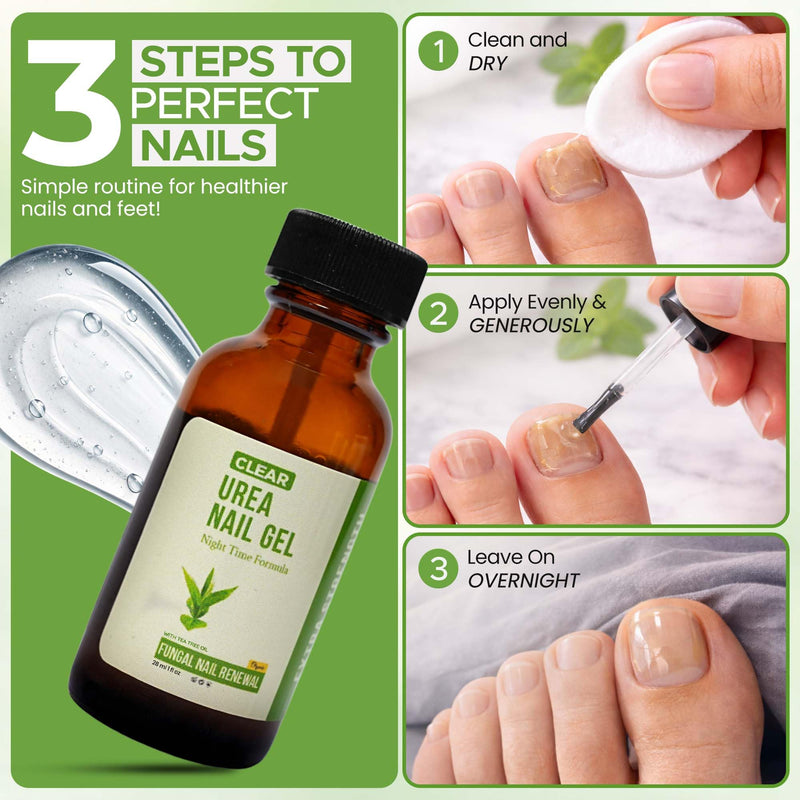 CLEAR Urea Nail Gel with Tea Tree Oil Made in USA, Night Time Formula | Urea Nail Gel Softens, Hydrates & Repairs Nails –Urea Gel with Fast & Visible Results, Trusted by Health Professionals Green Tea Tree