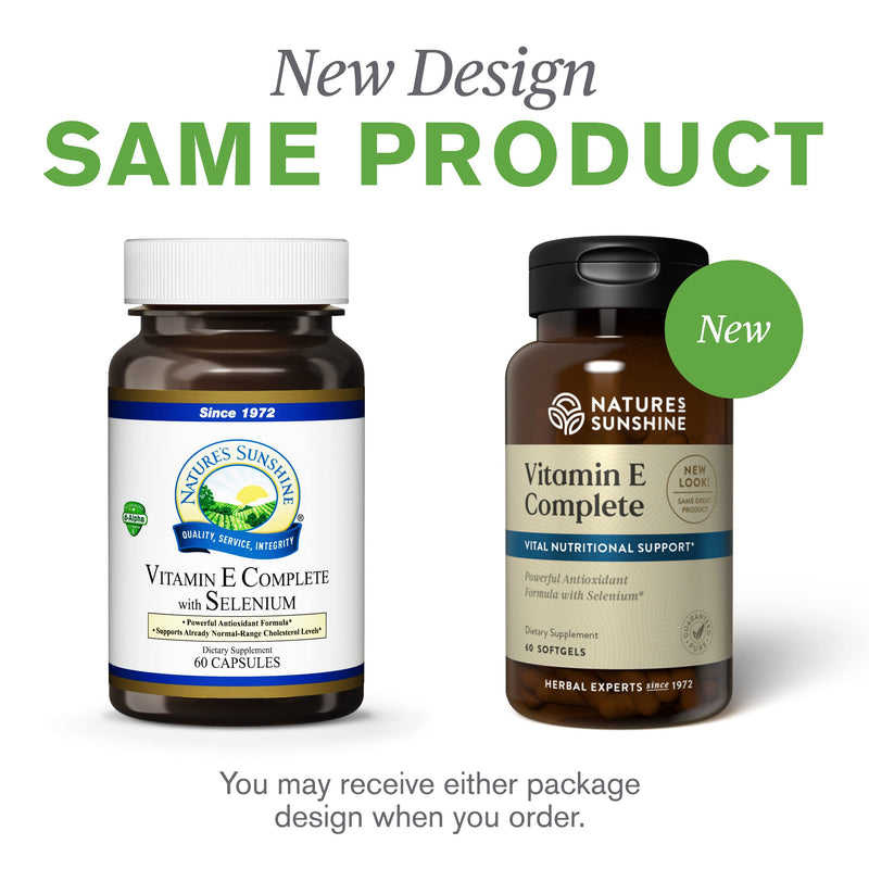 Nature's Sunshine Vitamin E Complete w/ Selenium, 60 Softgels |Powerful Antioxidant Supplement with Selenium and all Eight Molecules in the Vitamin E Family