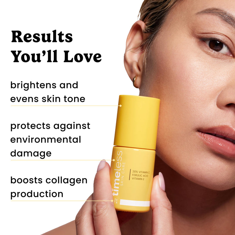Timeless 20% Vitamin C + E Ferulic Acid Serum, Antioxidant, 1.7 fl oz | Vitamin C Serum for Even Skin Tone and Collagen Support, Antioxidant-Rich Advanced Skincare Formula, Lightweight 1.7 Fl Oz (Pack of 1)